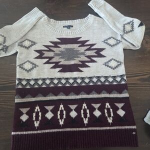 American Eagle Outfitters Aztec Pattern Sweater - Gray and Burgundy